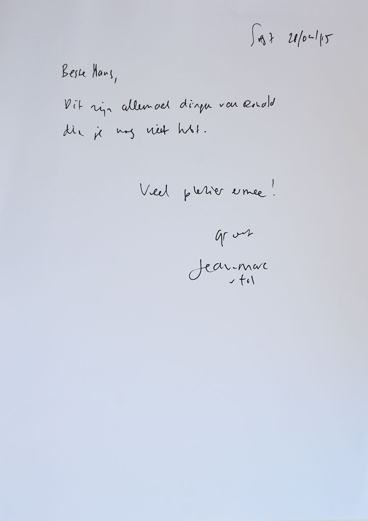 Voor mijn Ronald Giphart verzameling kreeg ik van Jean-Marc van Tol een aantal Fokke & Sukke boeken. Deze brief zat daar bij.