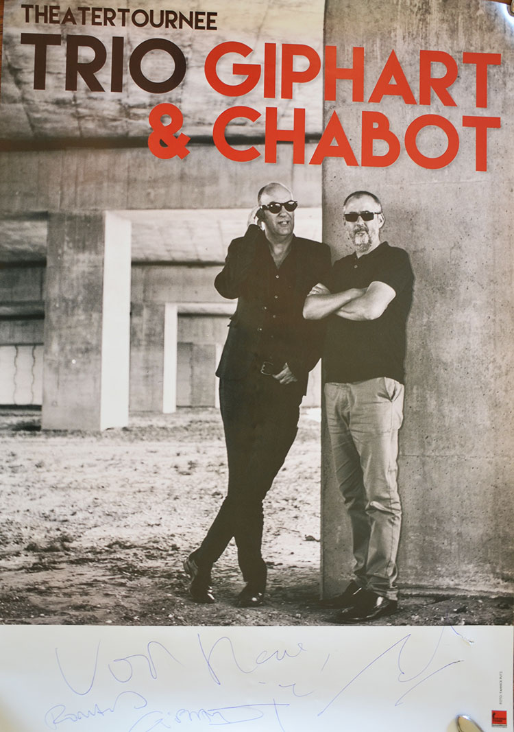 Poster van de Theatertournee van Ronald Giphart en Bart Chabot 2015 Trio Giphart & Chabot